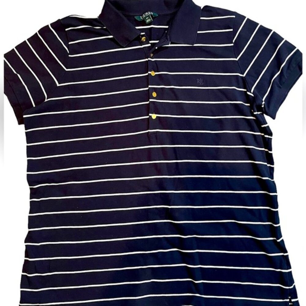 Ralph Lauren-blue and white with gold buttons polo shirt-size 2X large